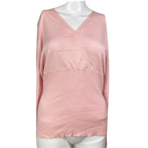 Alex‎ Marie Sweater Womens Sz M Pink V Neck Lightweight Knit Pullover Faux Wrap
